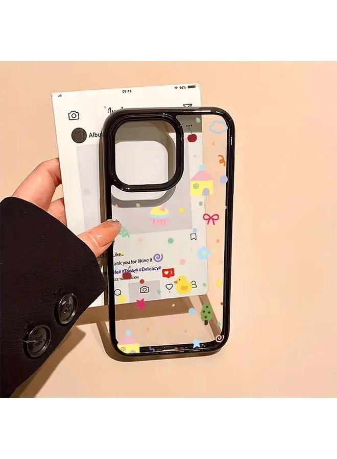 iPhone 15 Plus Case Black Acrylic Transparent Protective Cover With Large Holes Graffiti Style - Image 3